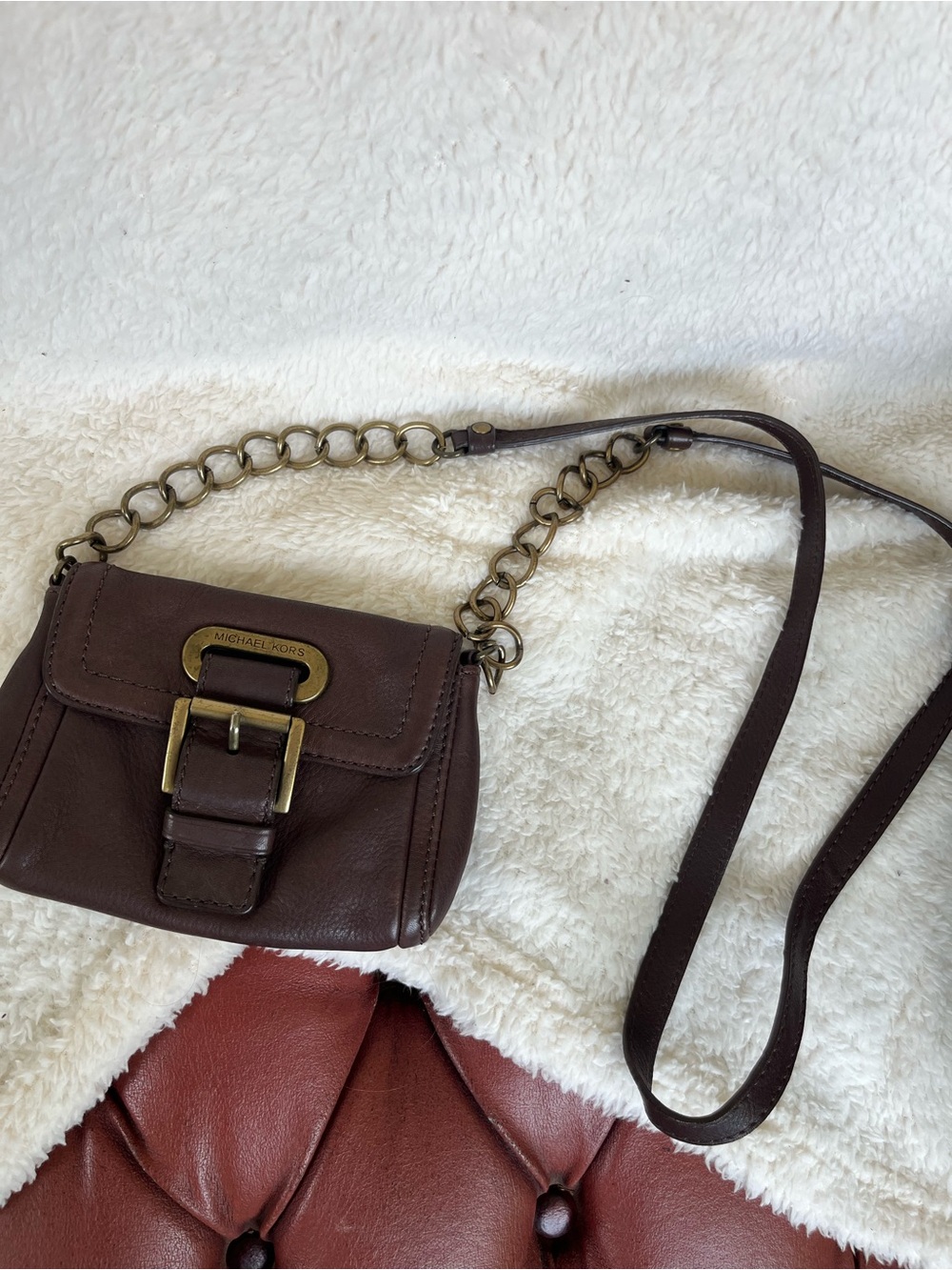 Michael Kors Brown Pebbled Leather Crossbody with Gold-Tone Chain